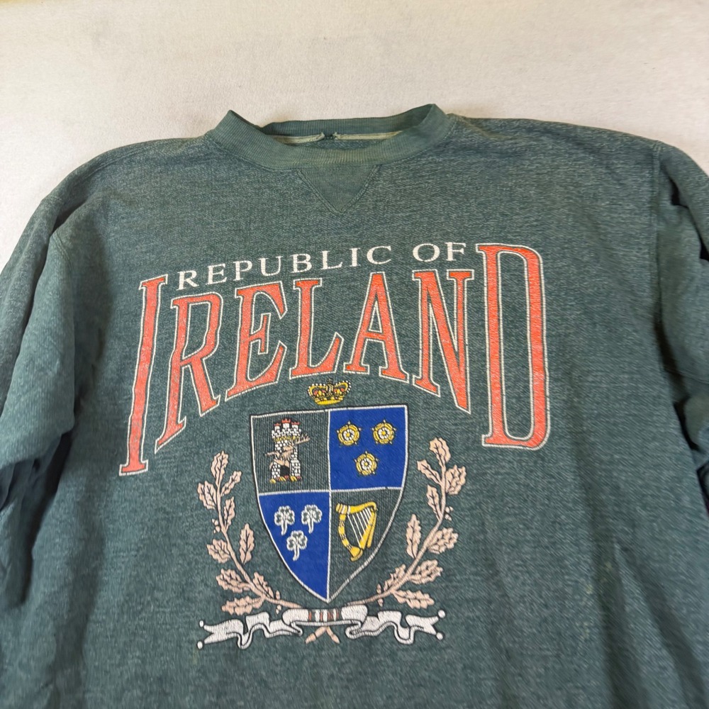 Vintage Galt Sand Republic of Ireland Sweatshirt Green XL Graphic Crest Pullover